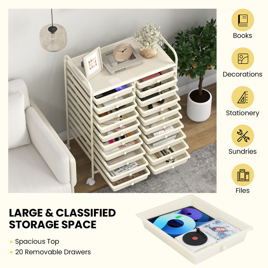 20-Drawer Rolling Storage Cart, Beige