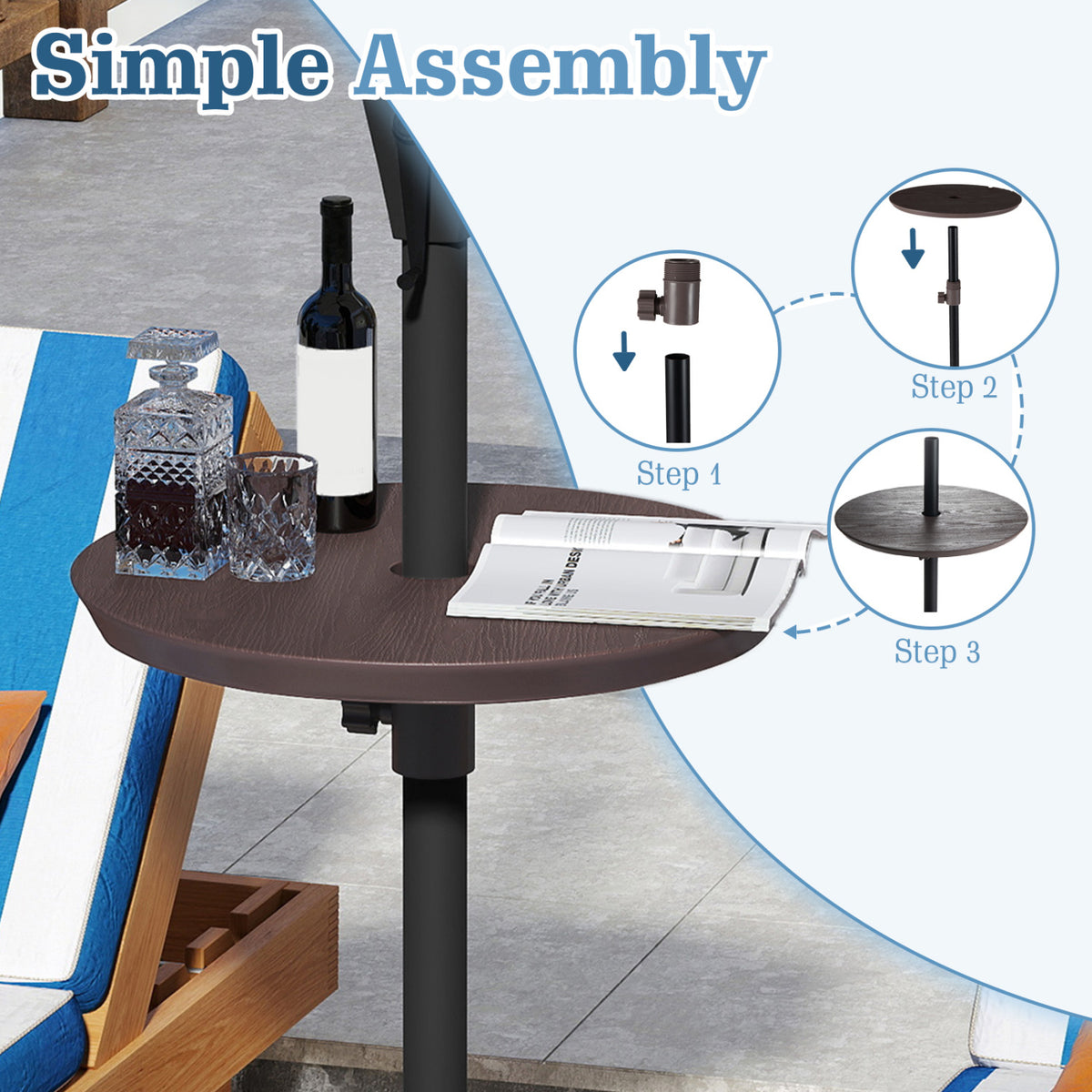 20 Inch Patio Umbrella Table - Coffee