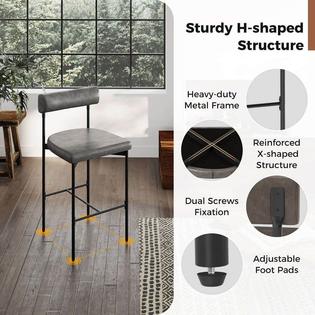26 Inch Counter Height Bar Stools Set of 2 with Backrest – Gray