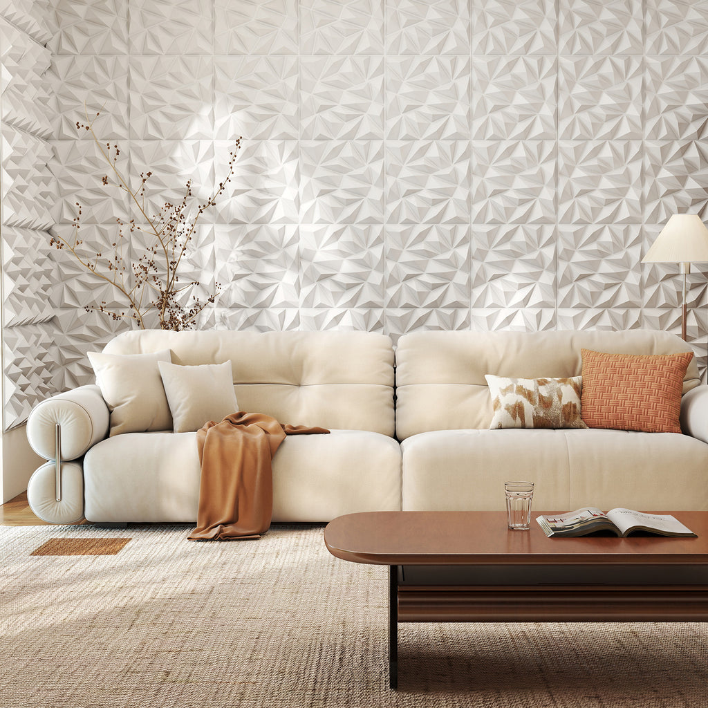 White 20-Pack 3D Wall Panels with Decorative Diamond Patterns - Costway