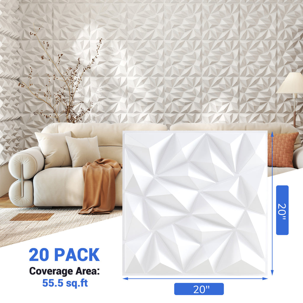 White 20-Pack 3D Wall Panels with Decorative Diamond Patterns - Costway