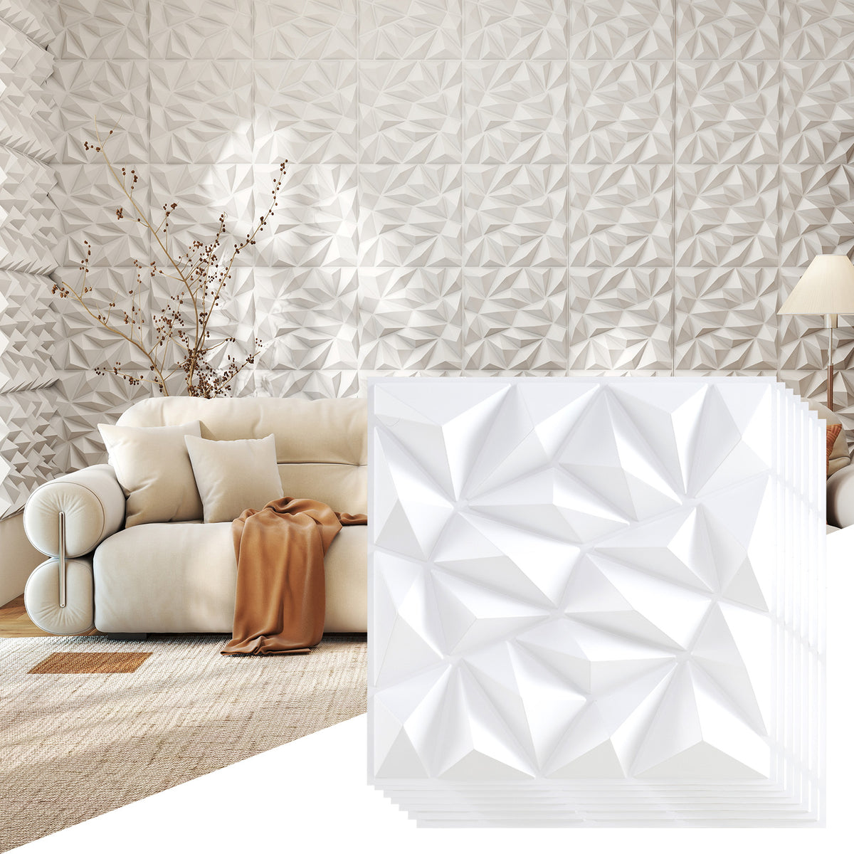 White 20-Pack 3D Wall Panels with Decorative Diamond Patterns - Costway