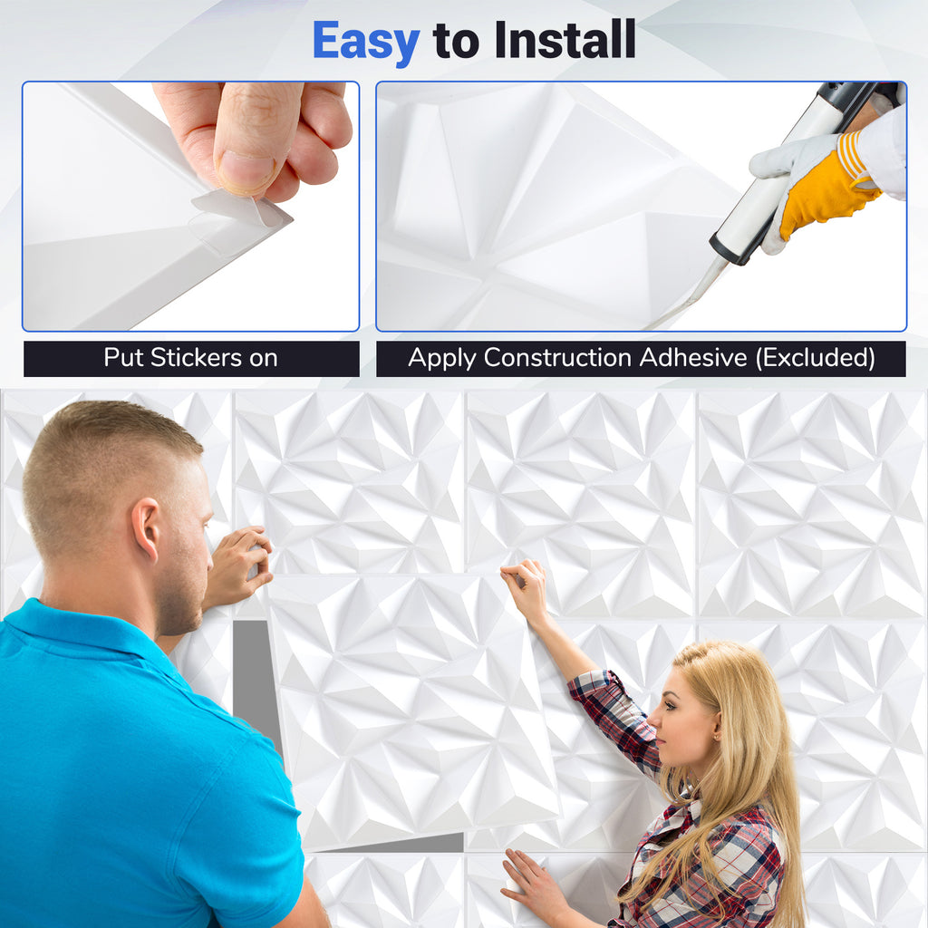 White 20-Pack 3D Wall Panels with Decorative Diamond Patterns - Costway