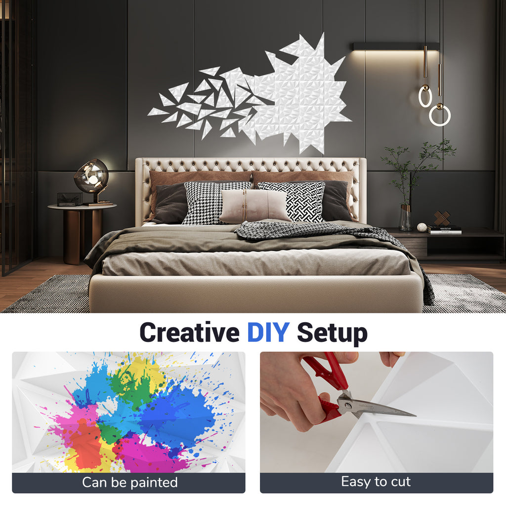 White 20-Pack 3D Wall Panels with Decorative Diamond Patterns - Costway