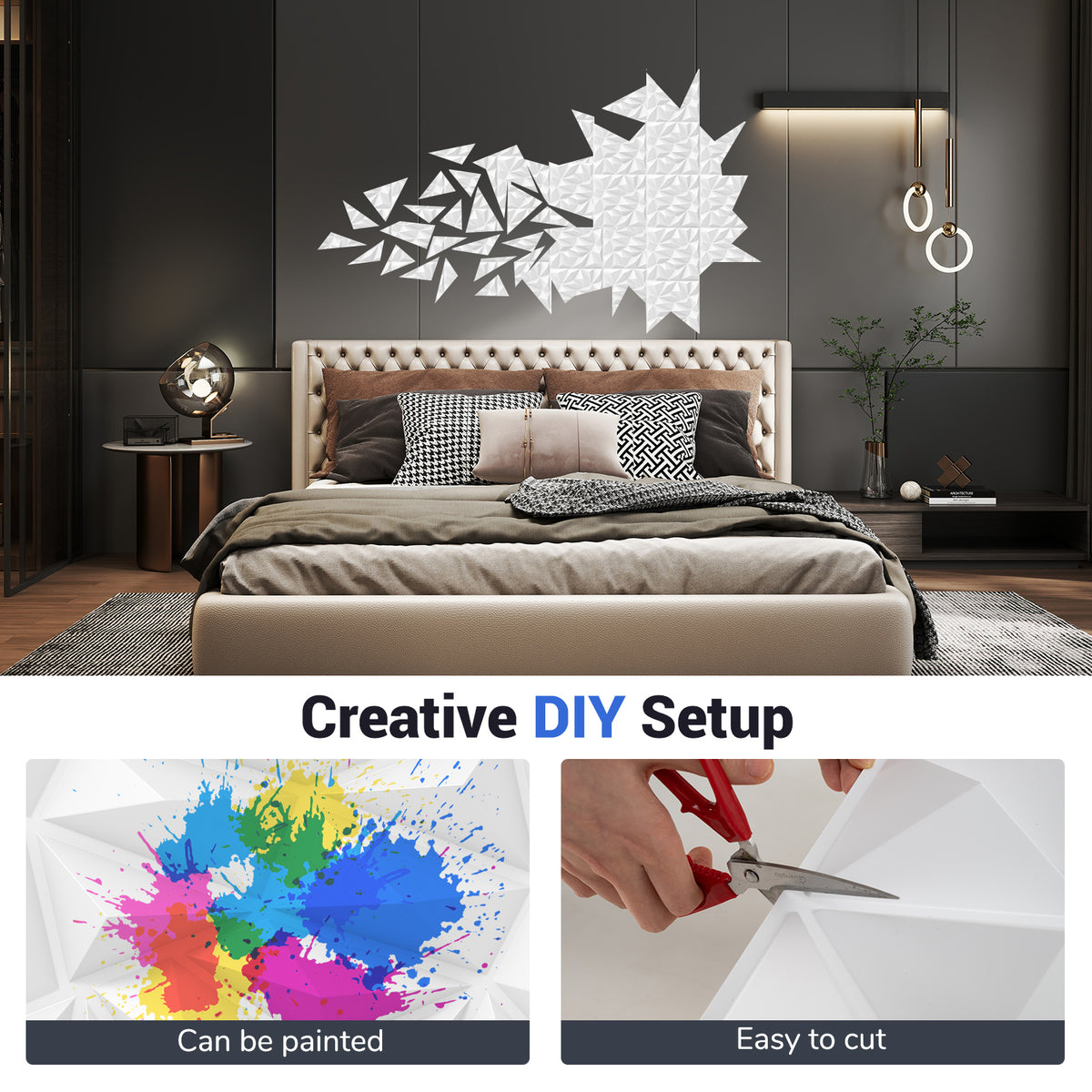 White 20-Pack 3D Wall Panels with Decorative Diamond Patterns - Costway