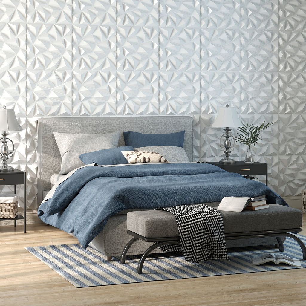 White 20-Pack 3D Wall Panels with Decorative Diamond Patterns - Costway