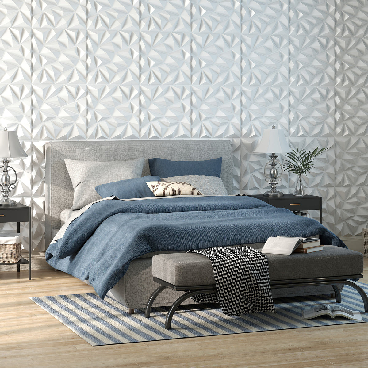 White 20-Pack 3D Wall Panels with Decorative Diamond Patterns - Costway