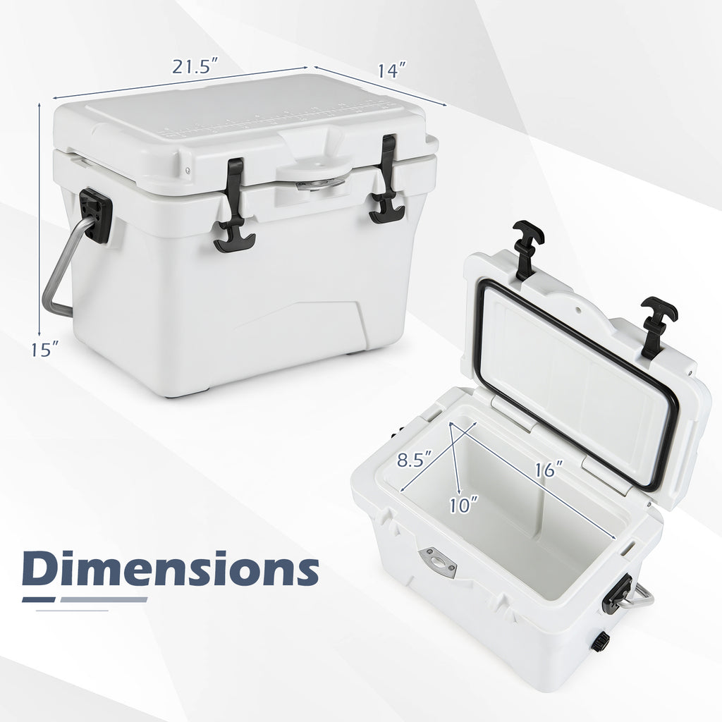 20 Quart Portable Hard Cooler with Ruler & Bottle Opener - White