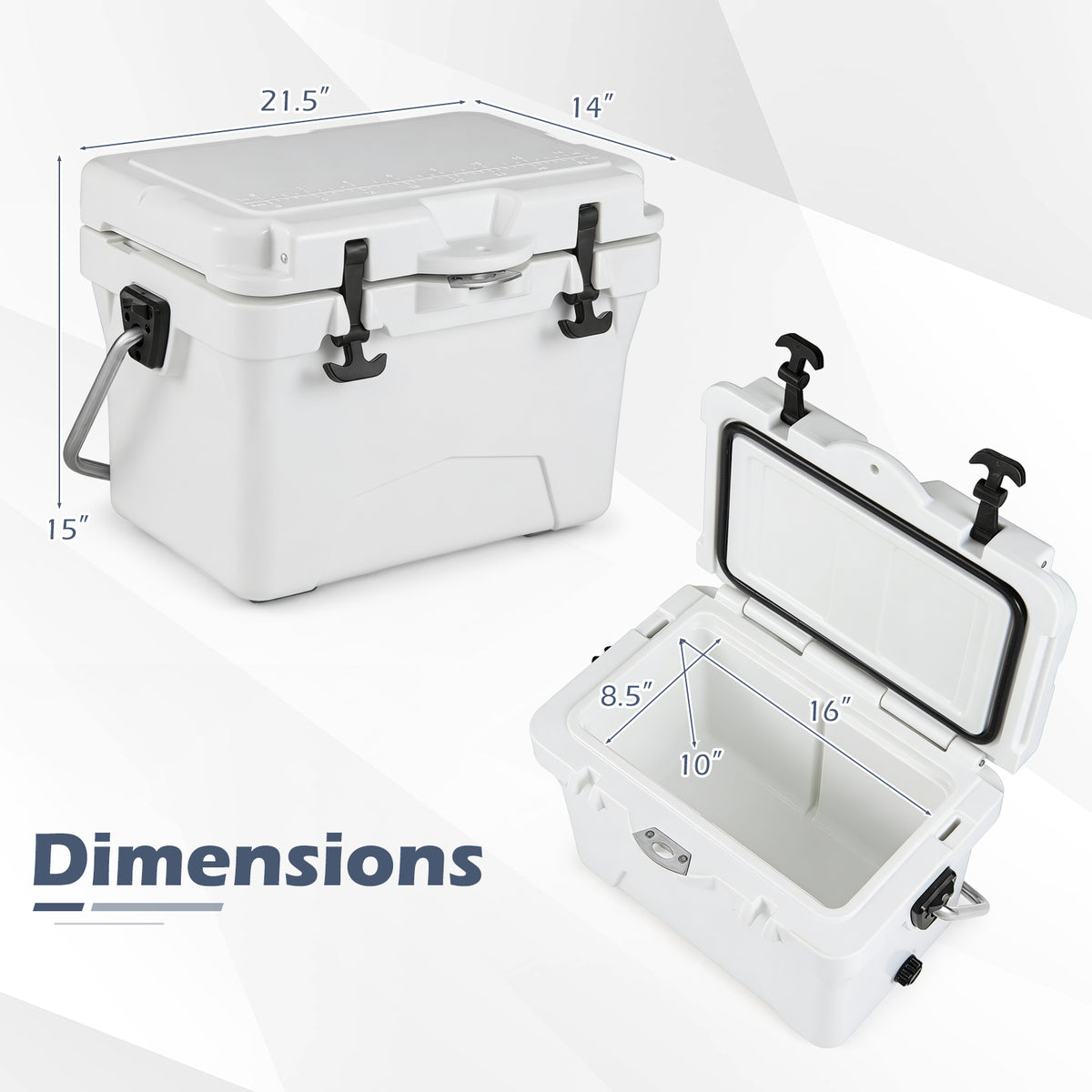 20 Quart Portable Hard Cooler with Ruler & Bottle Opener - White