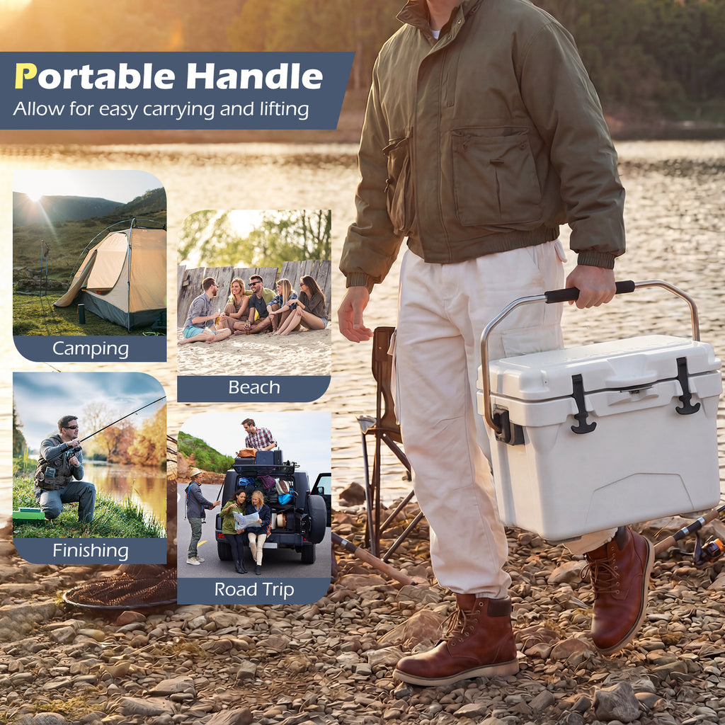 20 Quart Portable Hard Cooler with Ruler & Bottle Opener - White