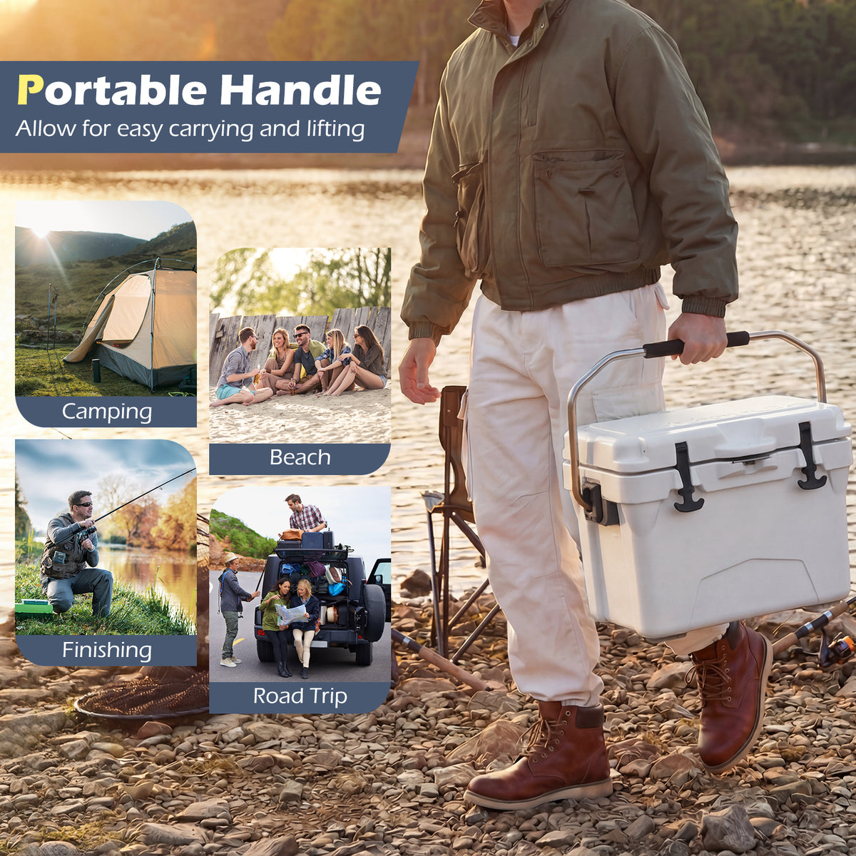 20 Quart Portable Hard Cooler with Ruler & Bottle Opener - White