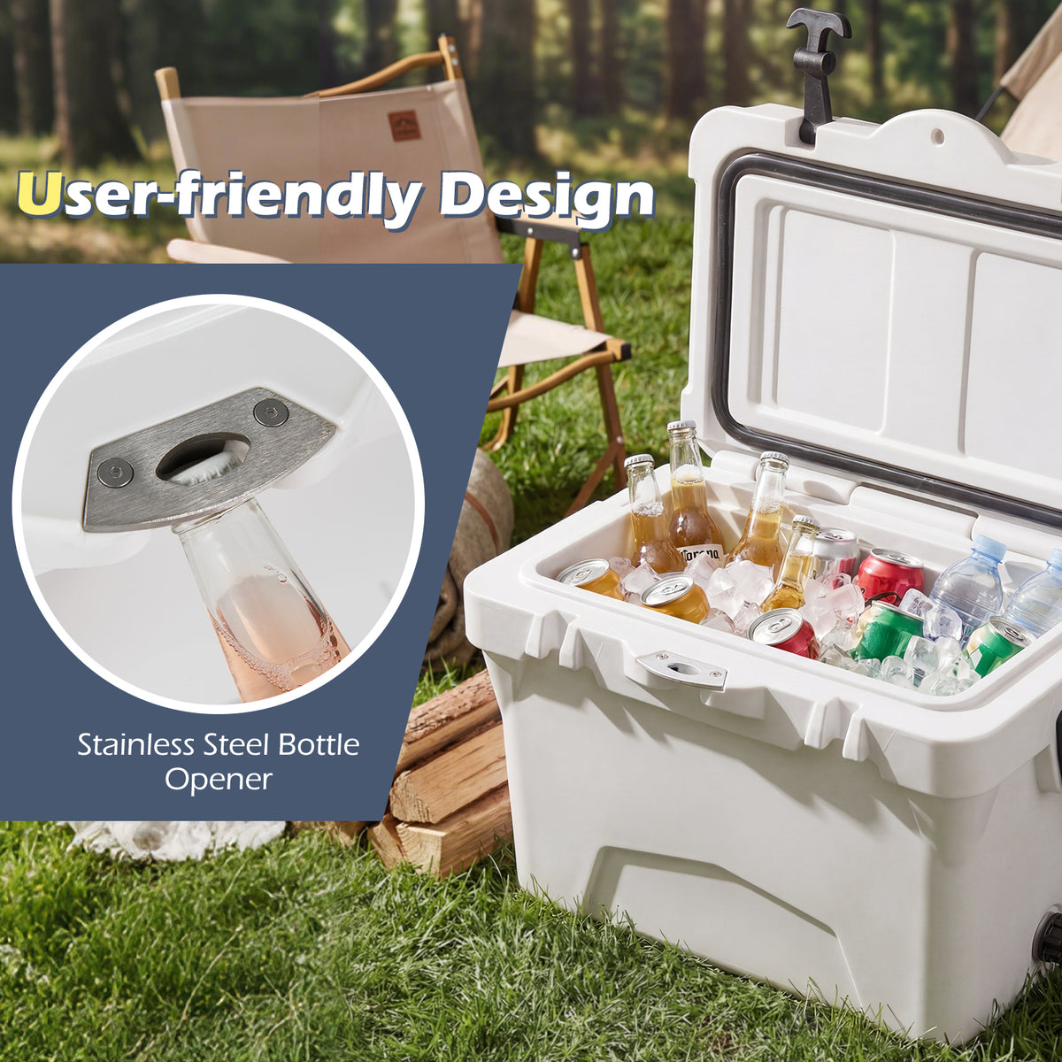 20 Quart Portable Hard Cooler with Ruler & Bottle Opener - White