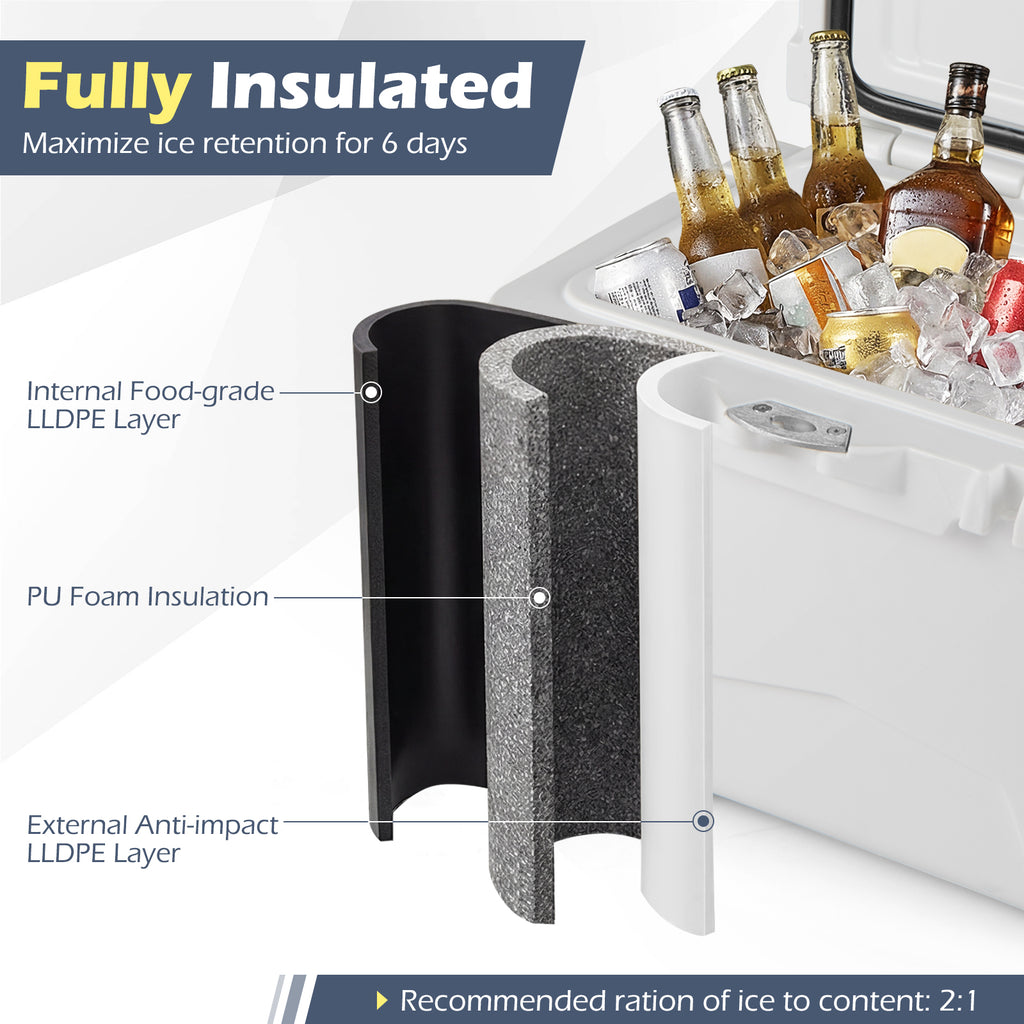 20 Quart Portable Hard Cooler with Ruler & Bottle Opener - White