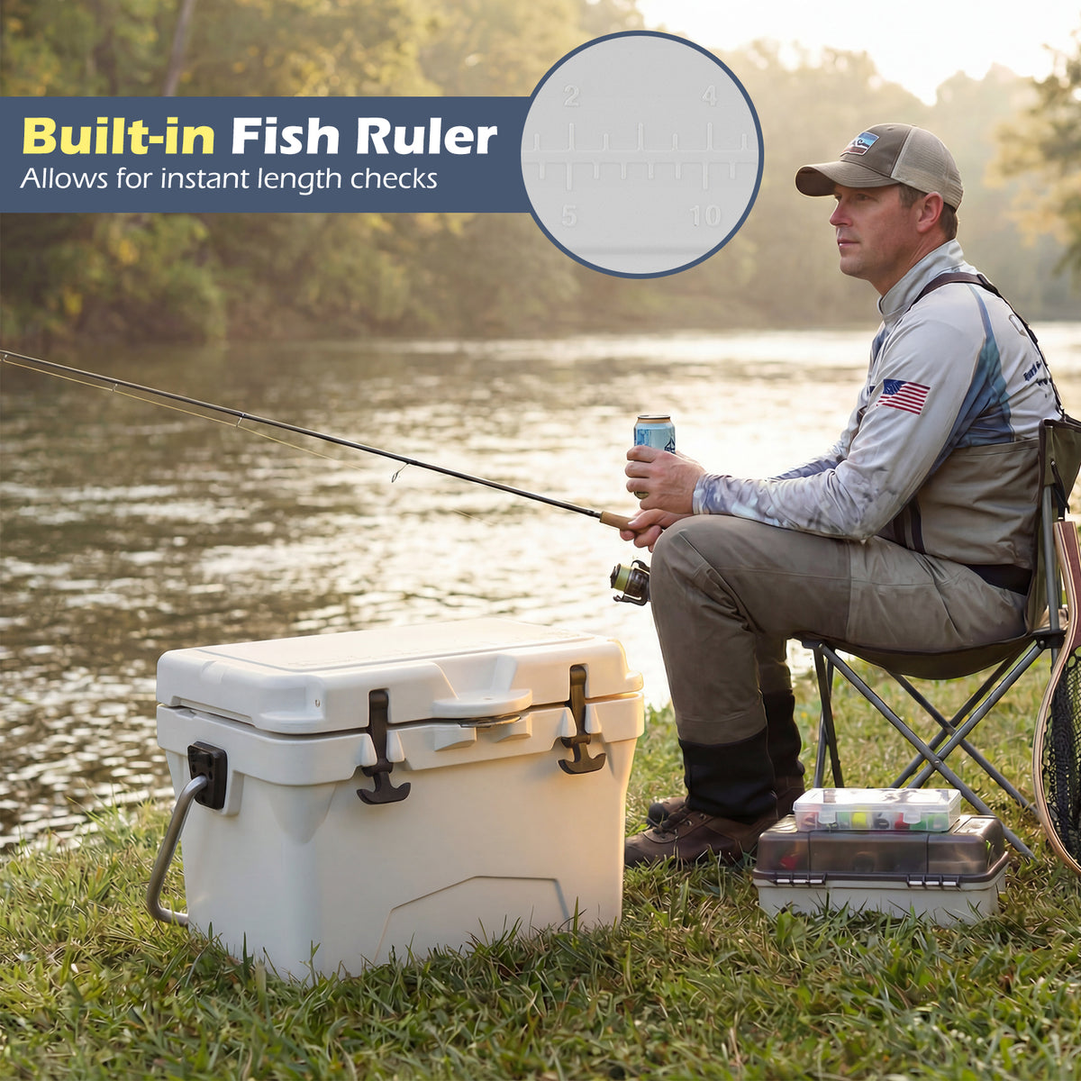 20 Quart Portable Hard Cooler with Ruler & Bottle Opener - White