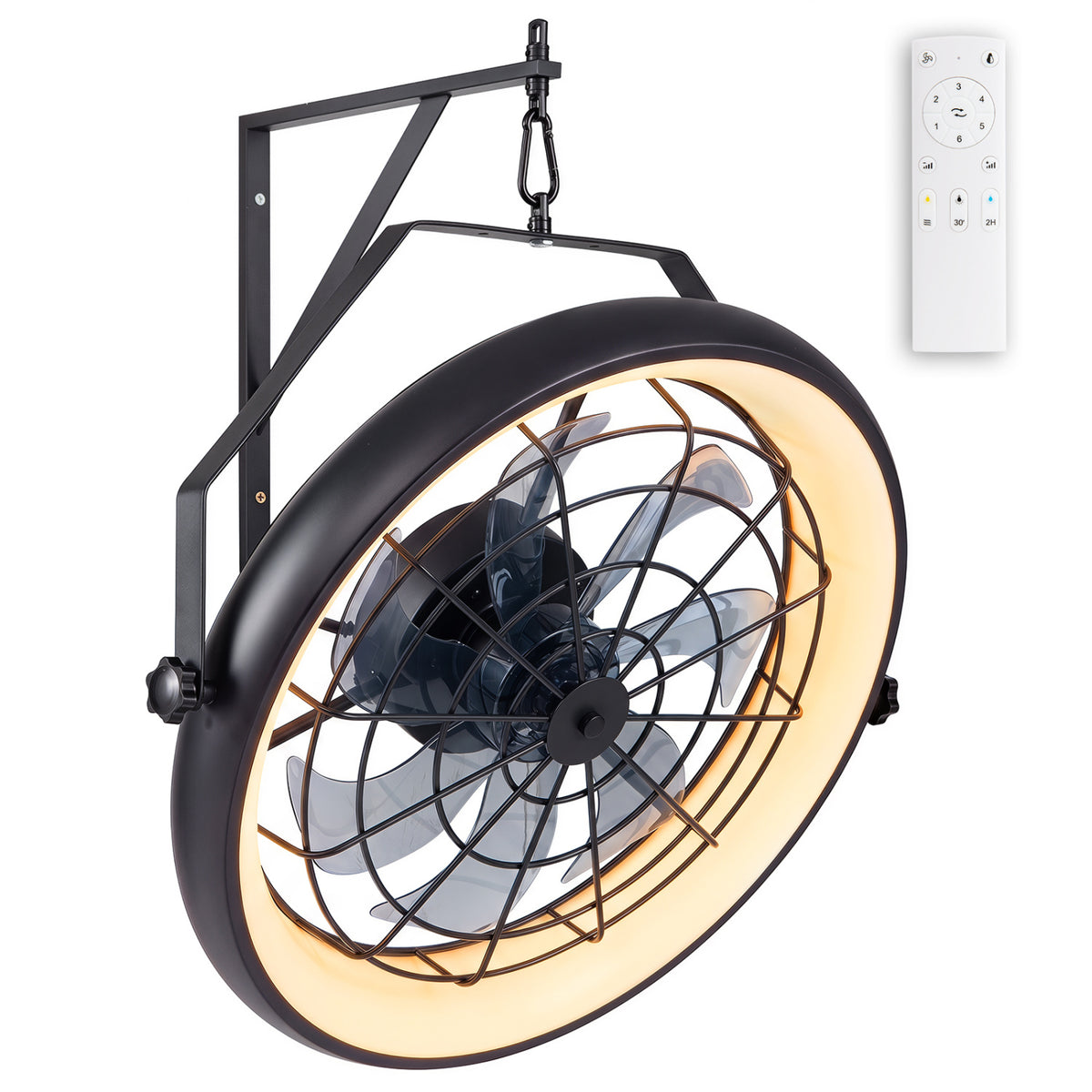 Black 20-Inch Wall Mounted Fan with Dimmable LED Light & 6 Speeds - Style 2