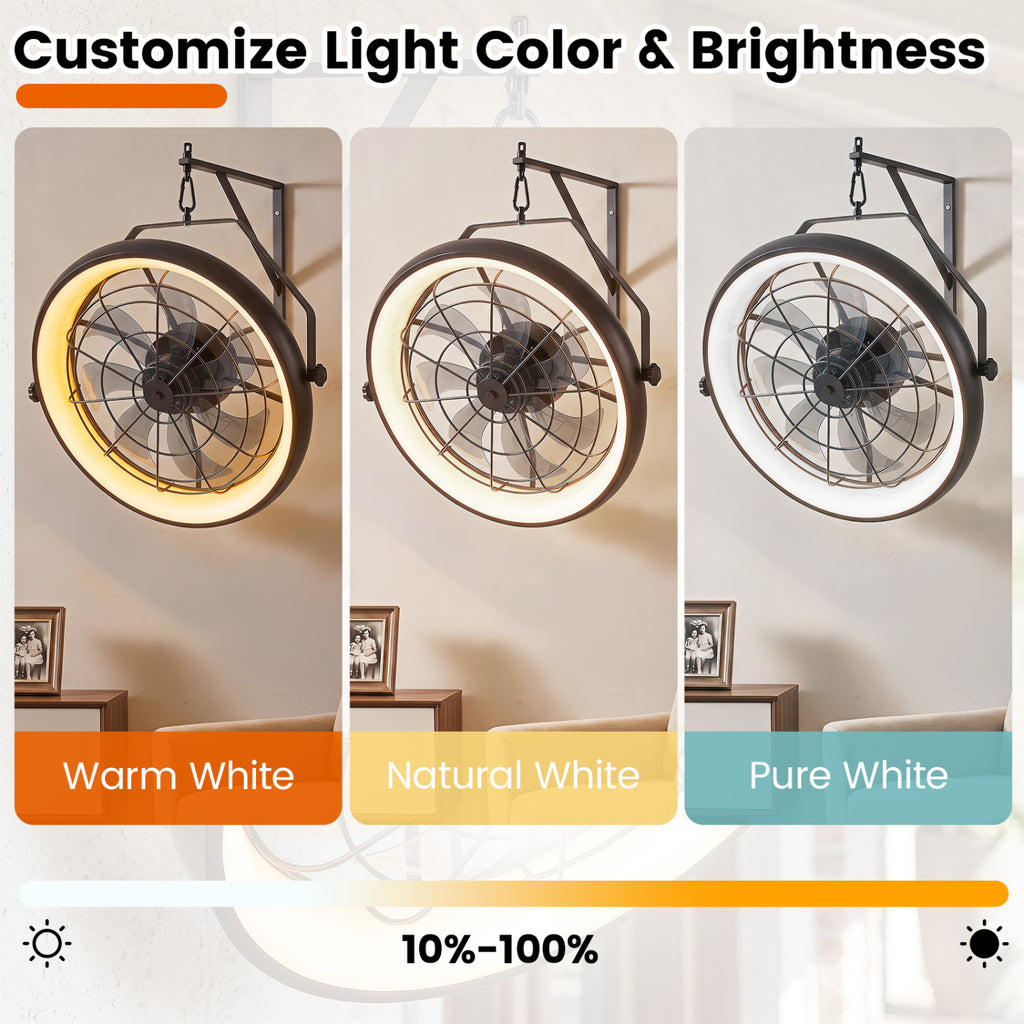 Black 20-Inch Wall Mounted Fan with Dimmable LED Light & 6 Speeds - Style 2
