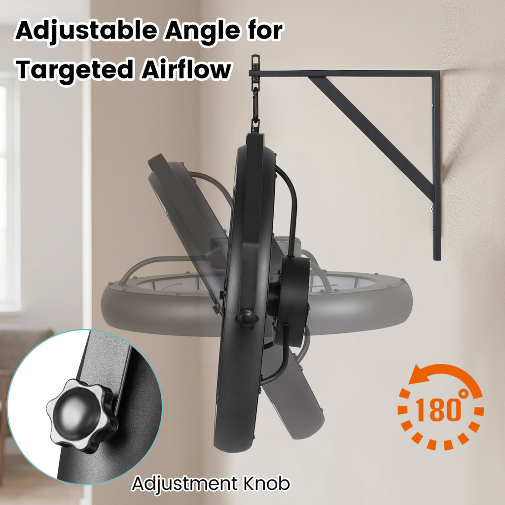 Black 20-Inch Wall Mounted Fan with Dimmable LED Light & 6 Speeds - Style 2