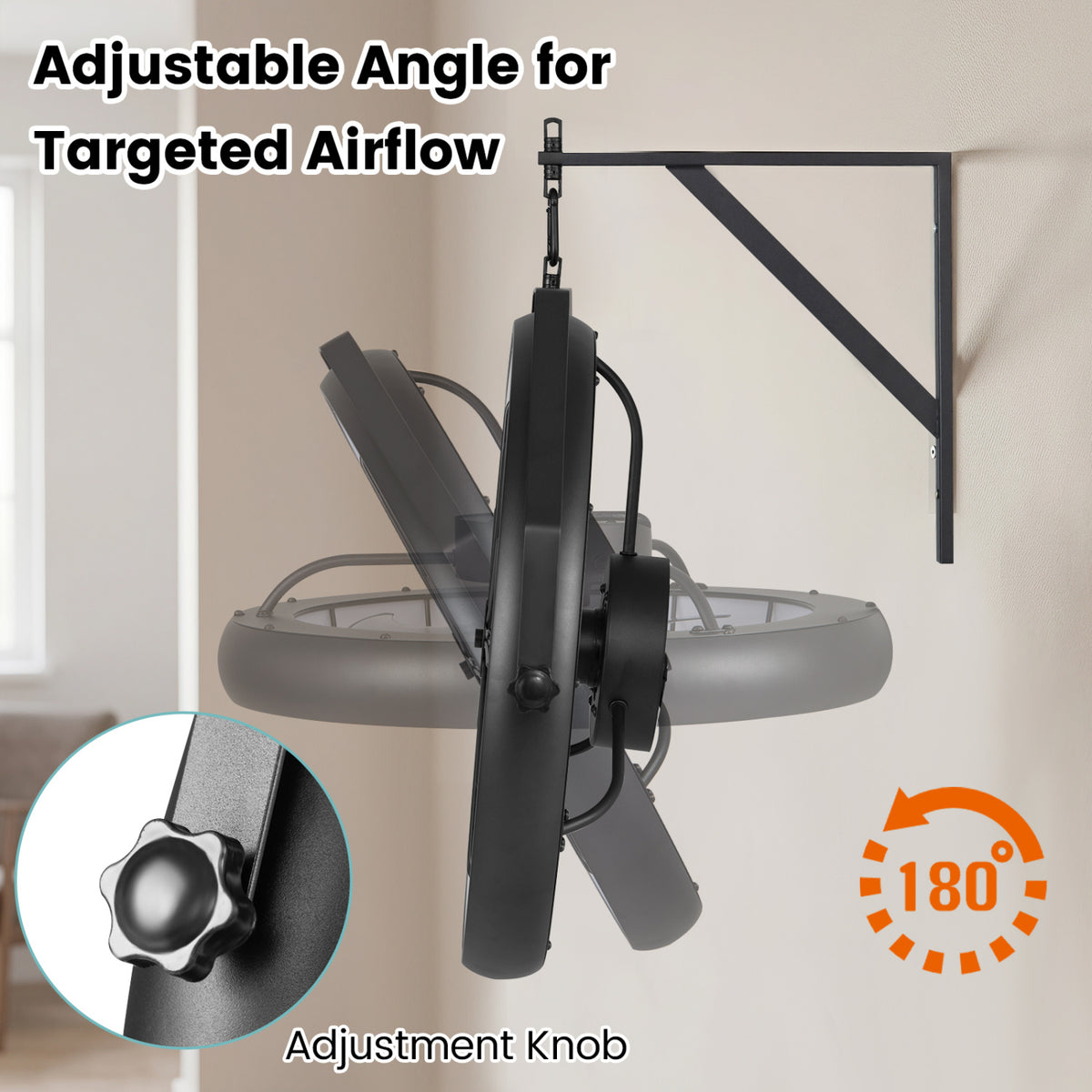 Black 20-Inch Wall Mounted Fan with Dimmable LED Light & 6 Speeds - Style 2