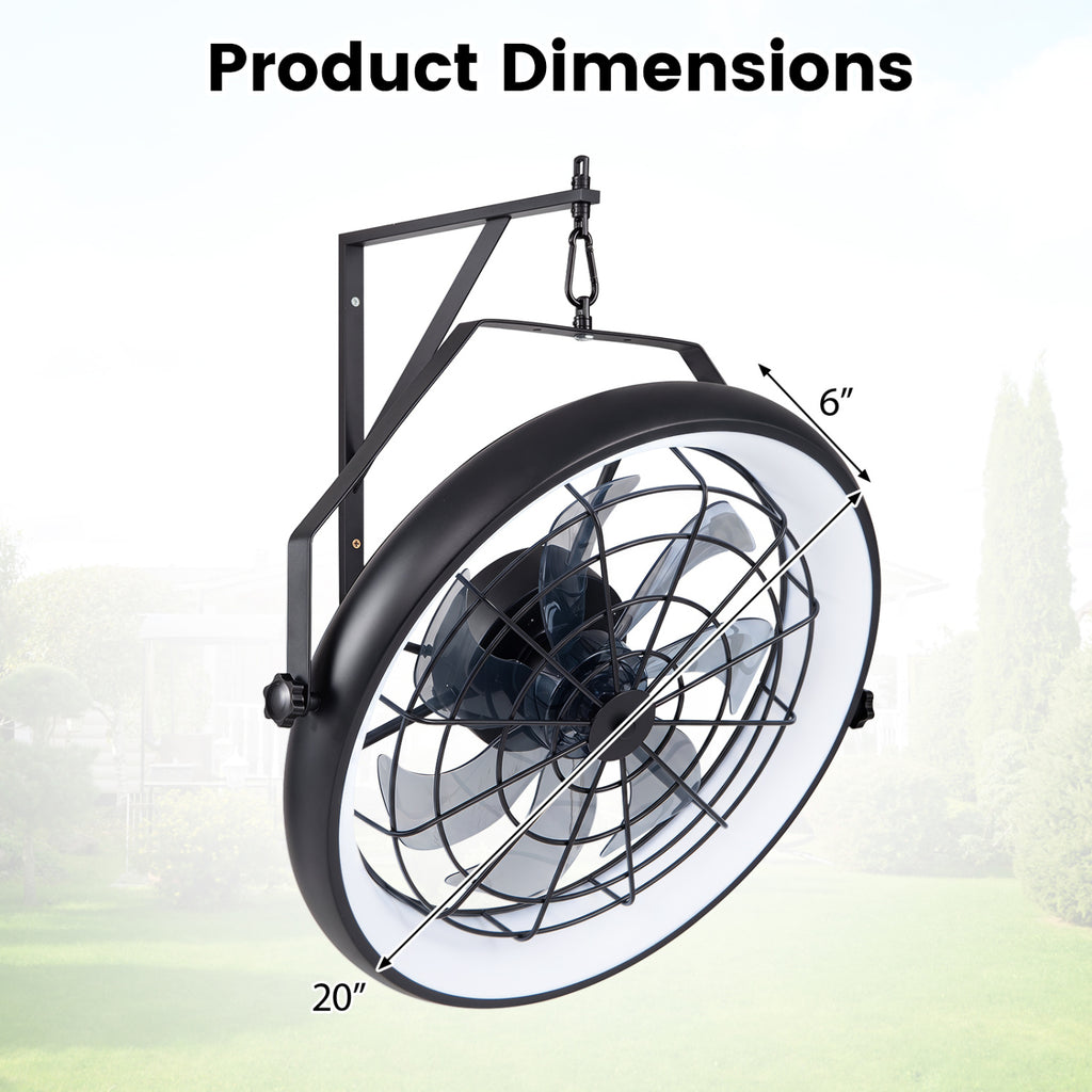 Black 20-Inch Wall Mounted Fan with Dimmable LED Light & 6 Speeds - Style 2