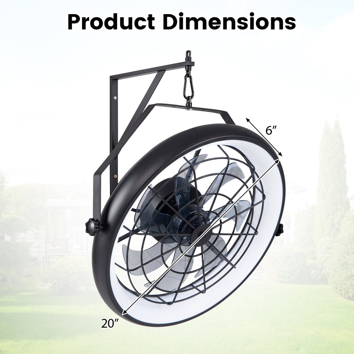 Black 20-Inch Wall Mounted Fan with Dimmable LED Light & 6 Speeds - Style 2