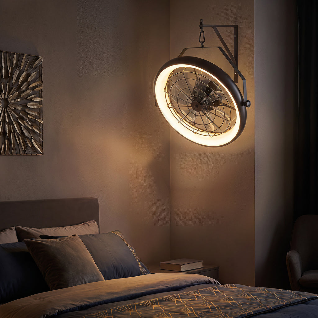 Black 20-Inch Wall Mounted Fan with Dimmable LED Light & 6 Speeds - Style 2