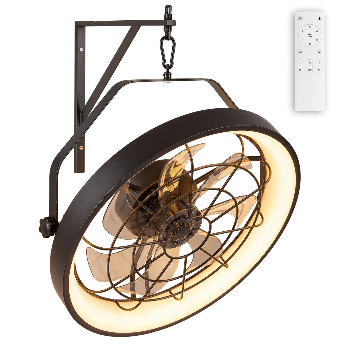 Wall Mounted Fan with Dimmable 3CCT LED Light & Timer - Style 1 Black
