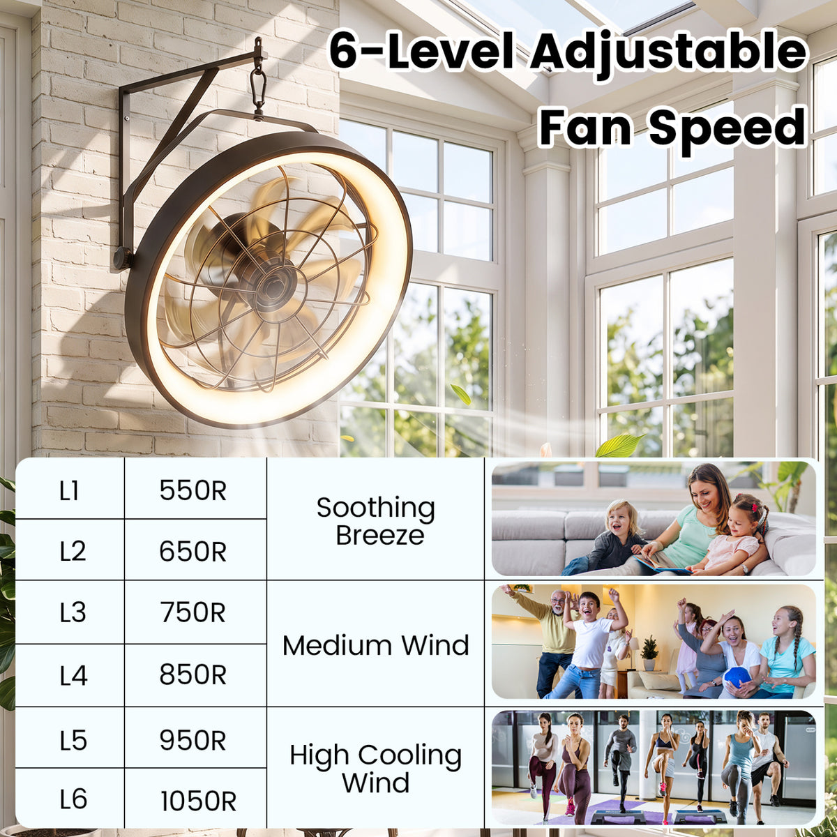 Wall Mounted Fan with Dimmable 3CCT LED Light & Timer - Style 1 Black