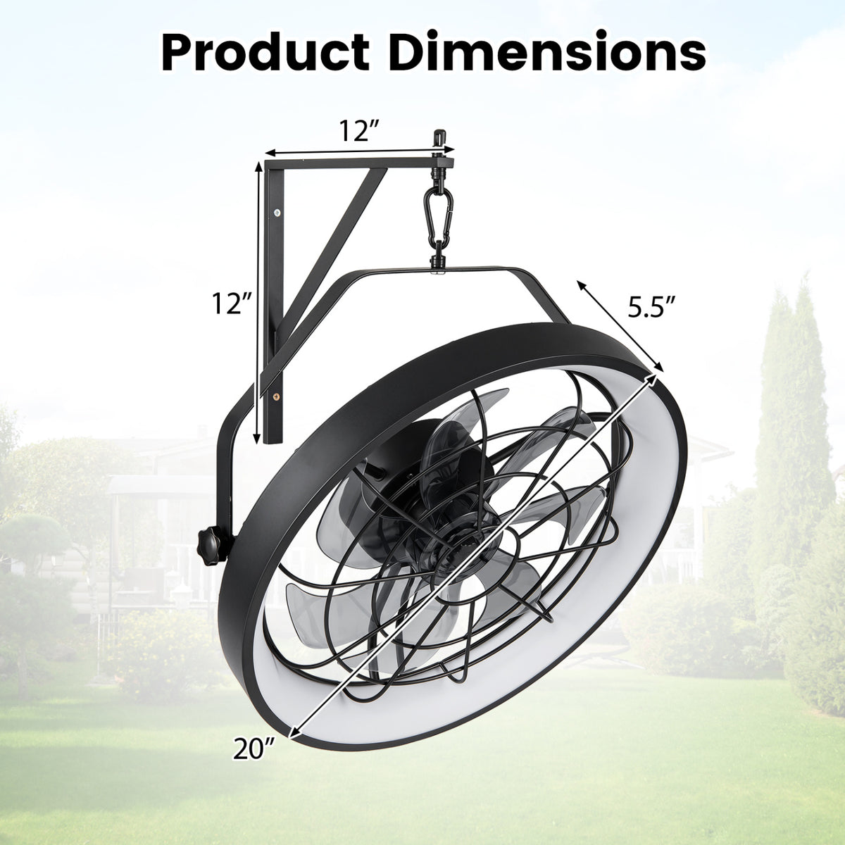 Wall Mounted Fan with Dimmable 3CCT LED Light & Timer - Style 1 Black