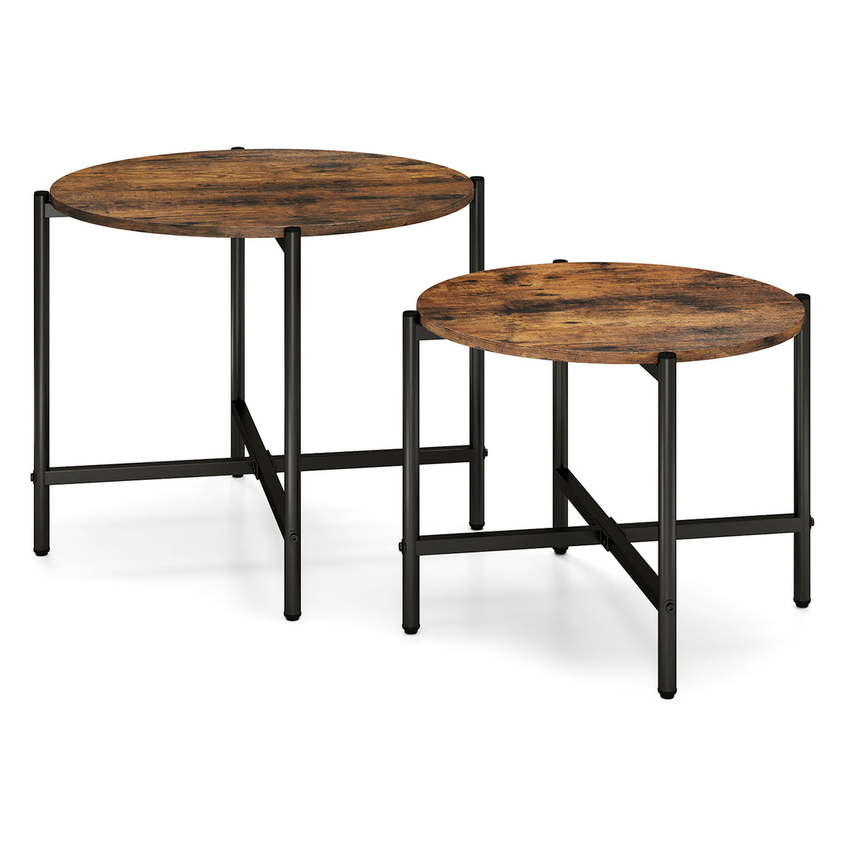 Round Coffee Table Set of 2, White Cross Frame