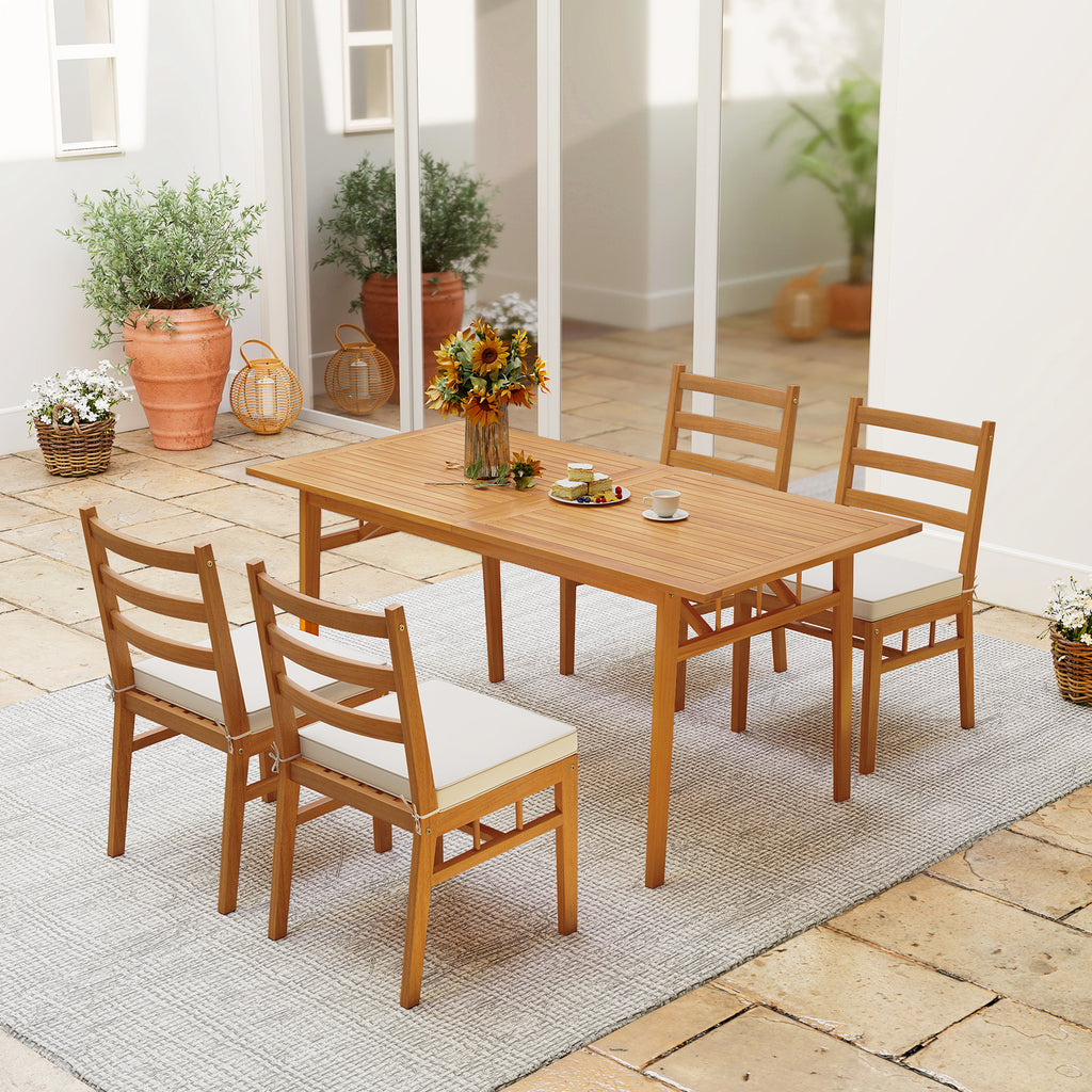 Outdoor Wooden Dining Chair Set of 4 with Padded Seat Cushions