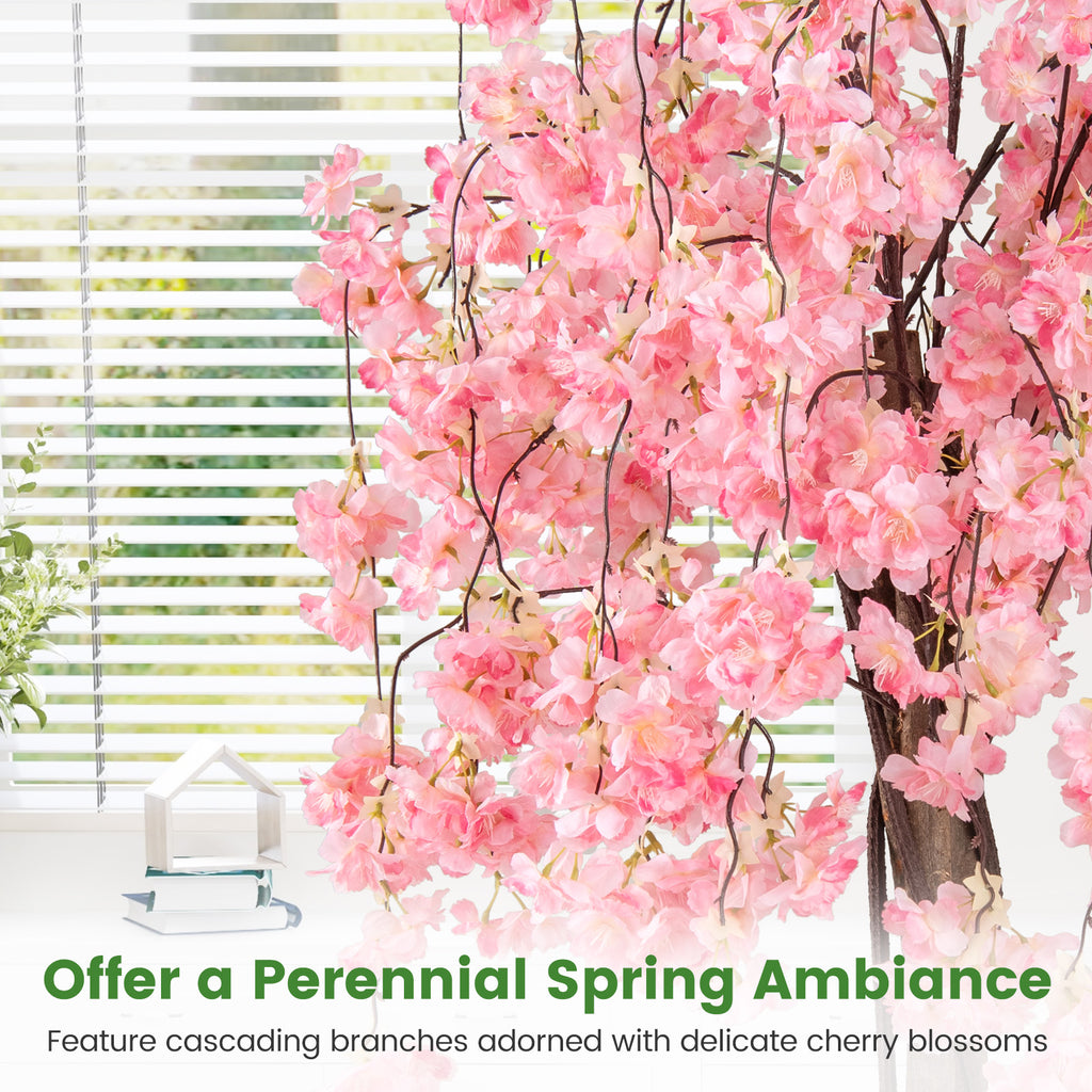 Artificial Cherry Blossom Tree 5.5 Ft Tall Pink & White Flowers 2 Pack - Natural Decor