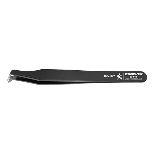 Excelta Precision Carbon Steel Tweezers, 70¡Æ Angulated Round Tip, Ideal for Soft Wire Cutting & Detailed Work, Epoxy Coating & Flame-Hardened Blades, 4.5" Length, Professional