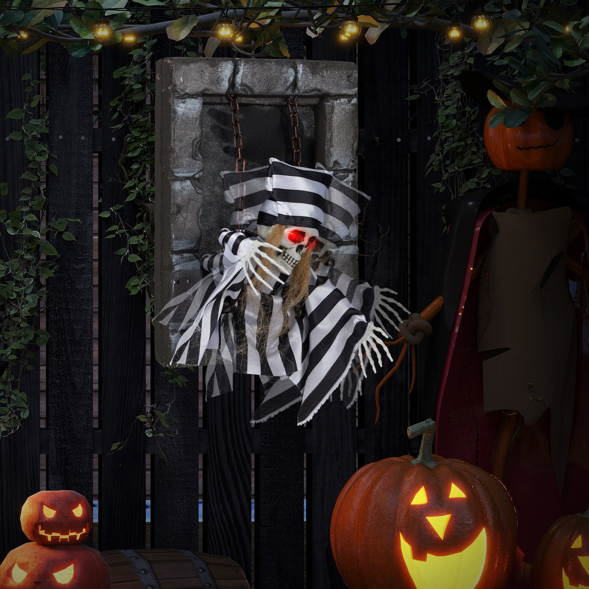 Halloween Hanging Skull Prisoner Decor - Light & Sound Activation, Variation B