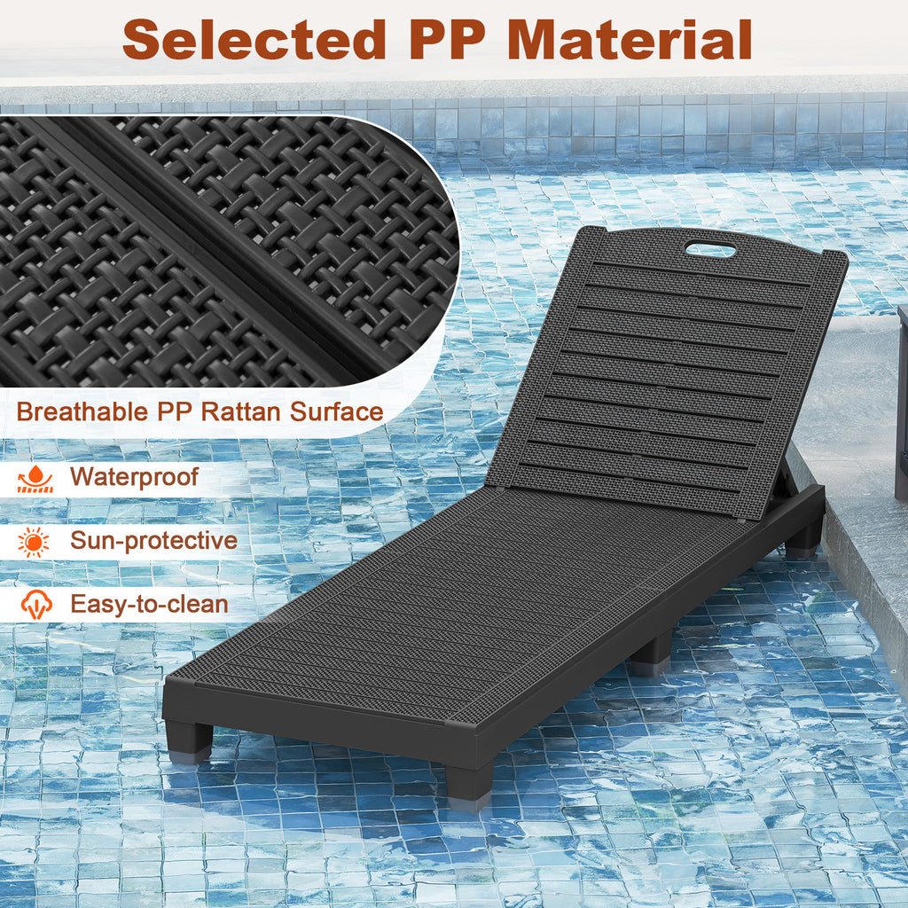 Outdoor PP Chaise Lounge Chairs Set of 2, 4-Position Adjustable – Black