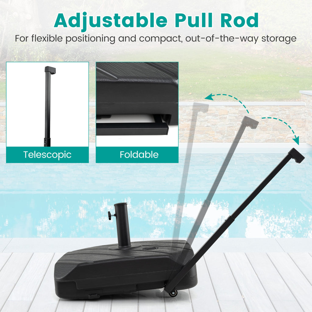 211 LBS Fillable Patio Umbrella Base with Wheels and Telescopic Pull