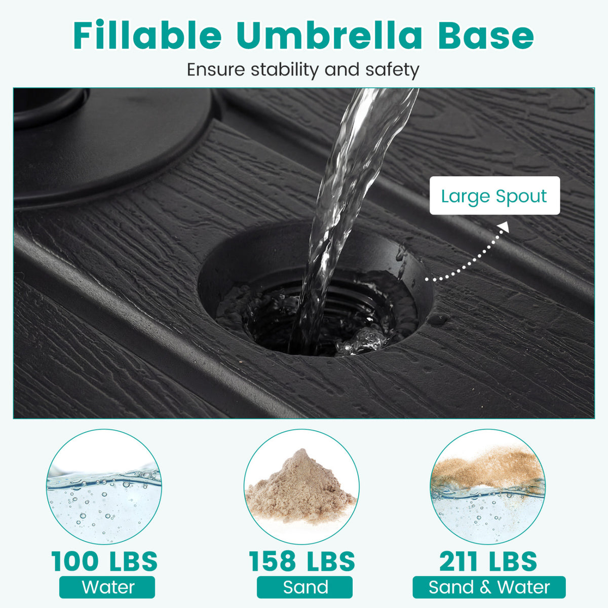 Fillable Patio Umbrella Base with Wheels - 211 LBS Capacity