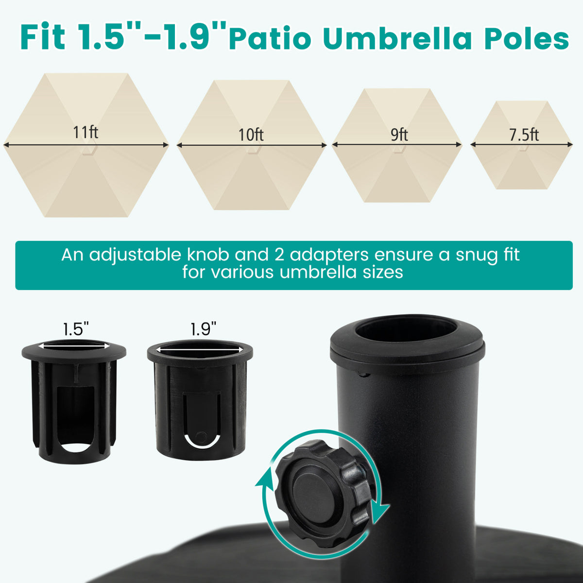 Fillable Patio Umbrella Base with Wheels - 211 LBS Capacity