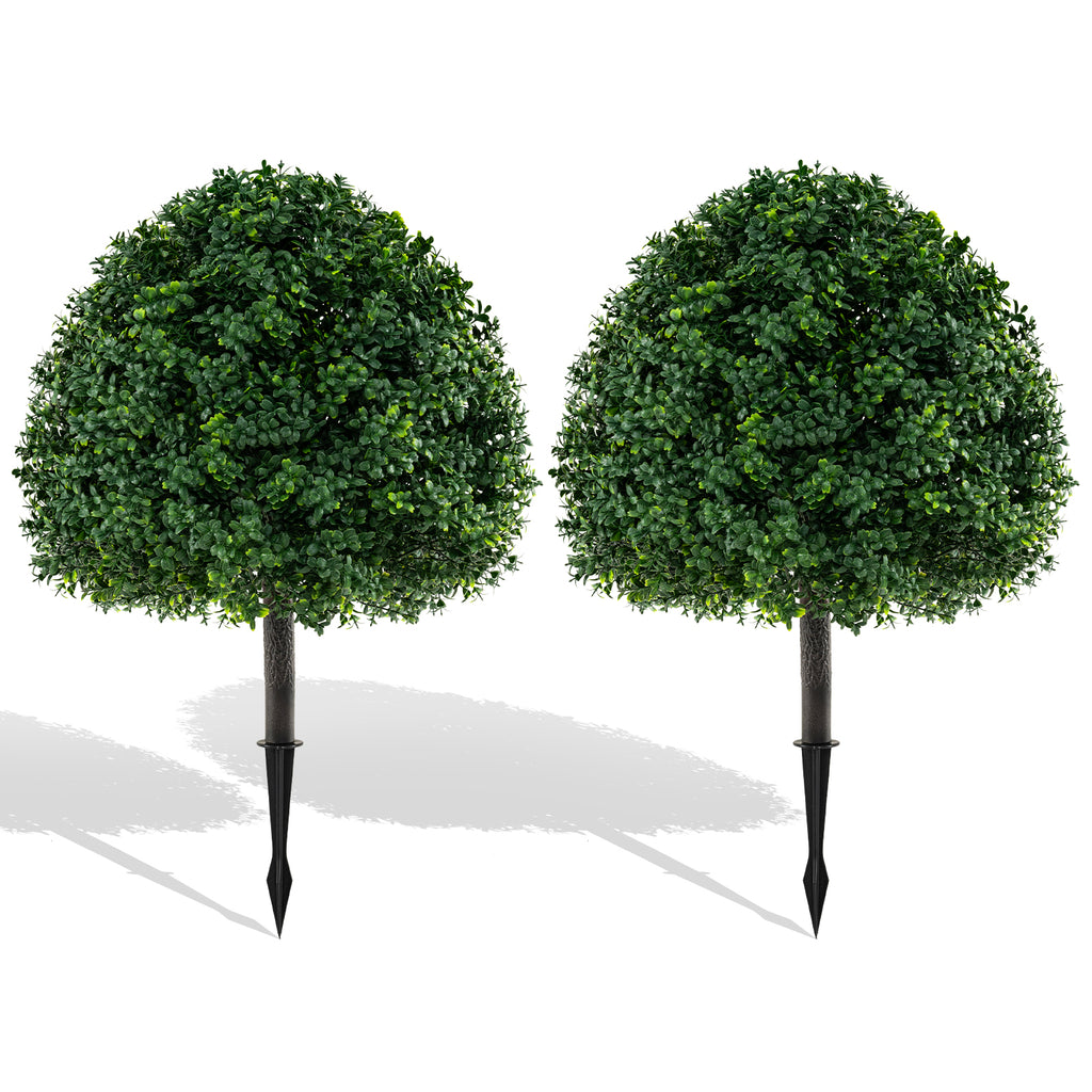 28-Inch Artificial Boxwood Topiary Ball Tree Set of 2 with Ground Spike - Green
