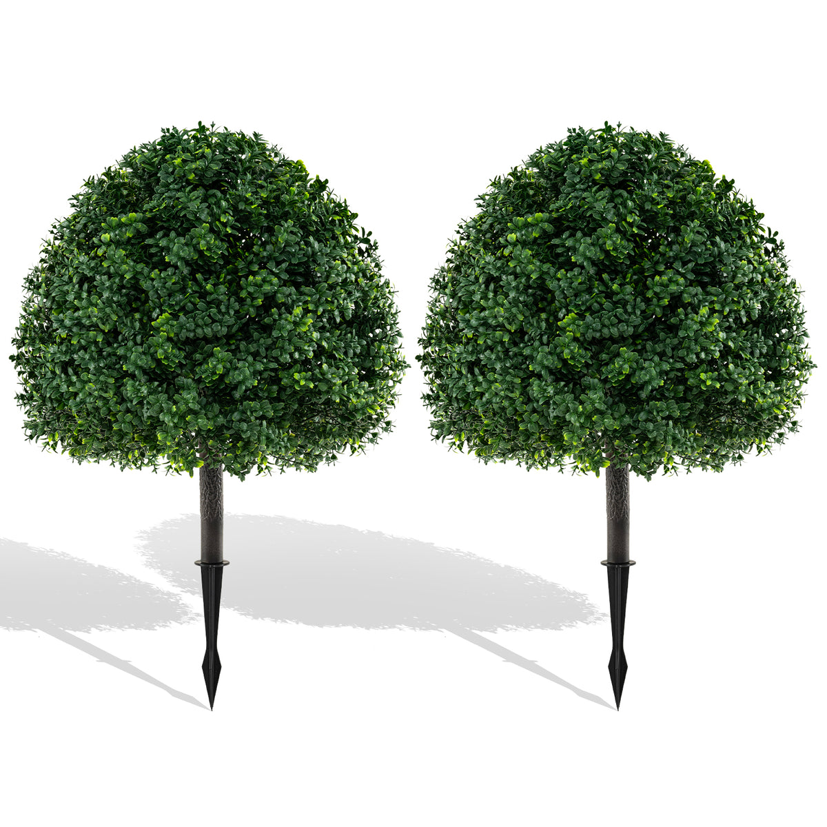 28-Inch Artificial Boxwood Topiary Ball Tree Set of 2 with Ground Spike - Green