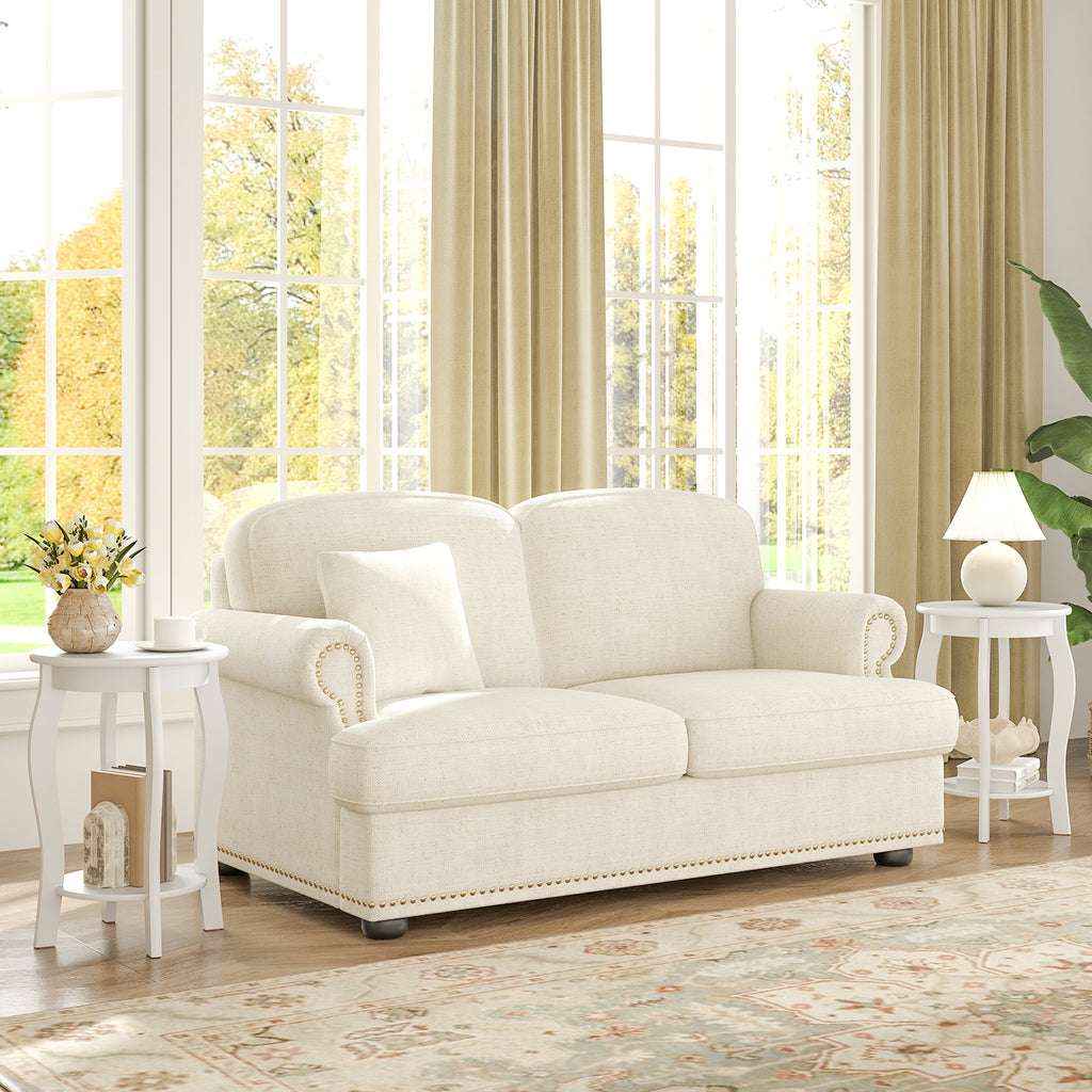 15 Inch Round End Table with Storage Shelf - White