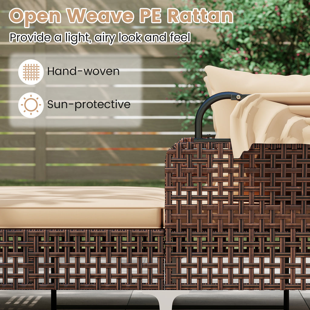 Outdoor Daybed with Retractable Canopy, PE Rattan - Brown