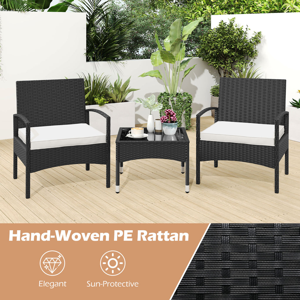 3-Piece Rattan Patio Bistro Set with Cushions - Beige