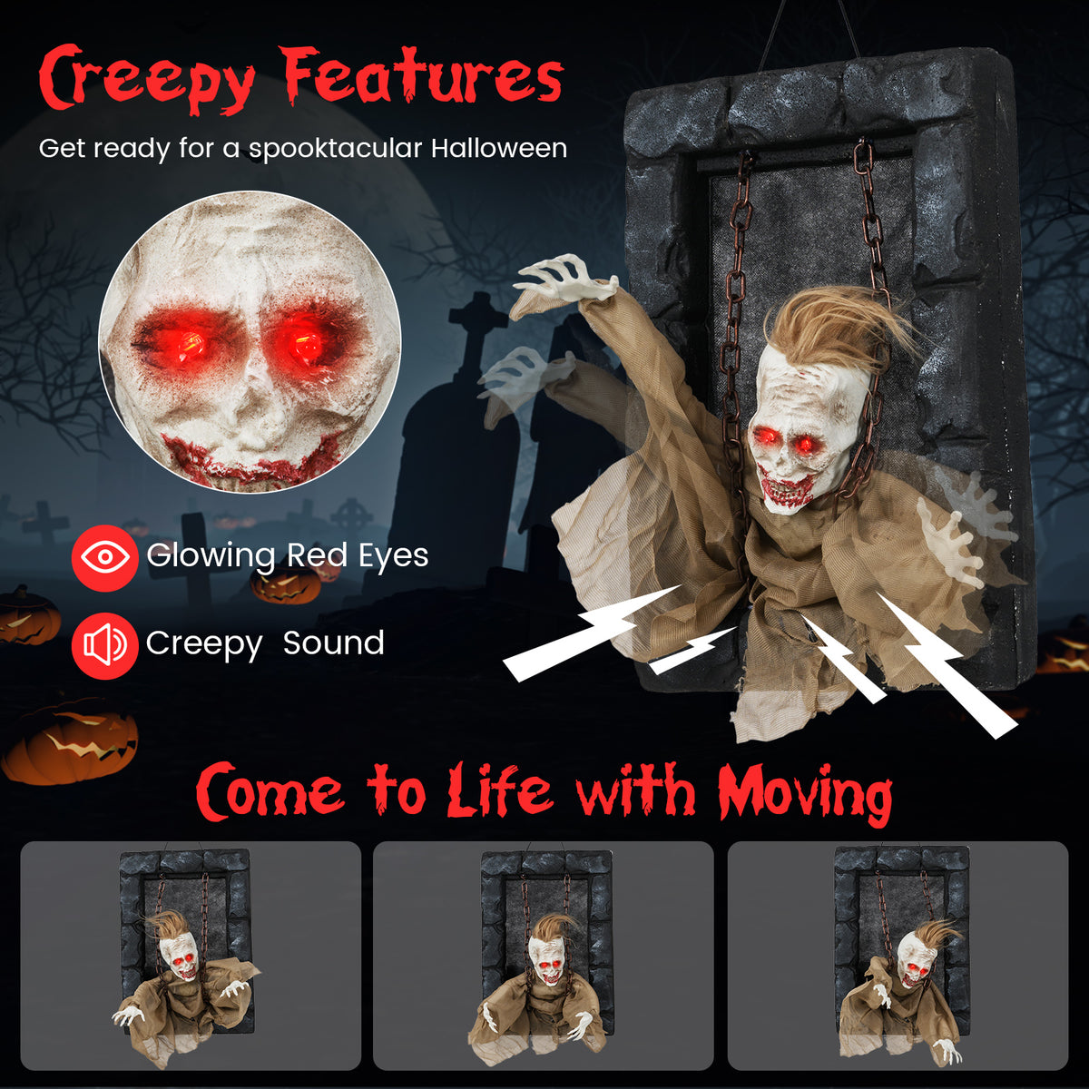 Halloween Hanging Animated Zombie Prisoner Decoration Sound Activated - Variation A