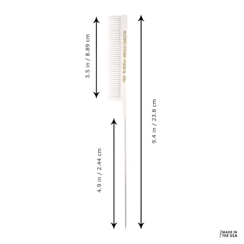 Allegro Combs LX #4630 - Set of 2 Coarse Teeth Pintail Combs, Stainless Steel Pins 1 Set (White)