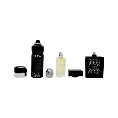 Lattafa Rave Now for Men 3 Piece Set (3.4 Oz Eau de Parfum Spray + 1.7 Oz Hair Mist + 6.7 Oz Deodorant Spray)
