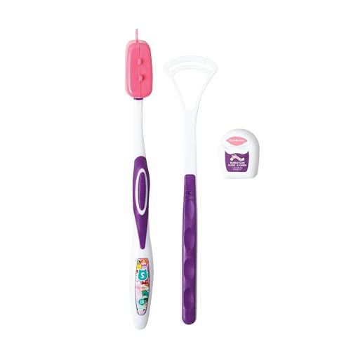 Brush Buddies Squishmallows Toothbrush Travel Kit, Dental Kit with Toothbrush, Tongue Scraper, and Floss