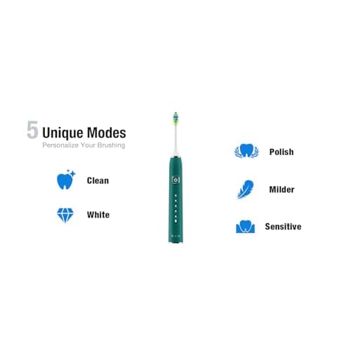 7AM2M Ultrasonic Electric Toothbrush with 6 Brush Heads for Adults&Kids, One Charge for 120 Days, Type-C Charge, 5 Modes, 40000VPM Powered Toothbrush, 2 Minutes Built in Smart Timer (Peacock Green)
