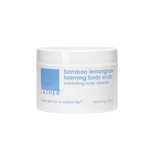 LATHER - Bamboo Lemongrass Foaming Body Scrub, 8 oz - Moisturizer & Exfoliating Body Scrub - Safe for Sensitive Skin - Almond Protein, Fruit, Aloe, Sea Salt - Vegan & Cruelty Free - Beauty & Skin Care