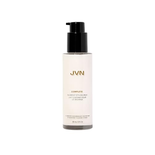 JVN Complete Blowout Styling Milk, 3 Fl Oz, Frizz Fighting, Heat Activated Style Extending Hair Cream and Heat Protectant, Hair Care for Women and Men, Silicone Free