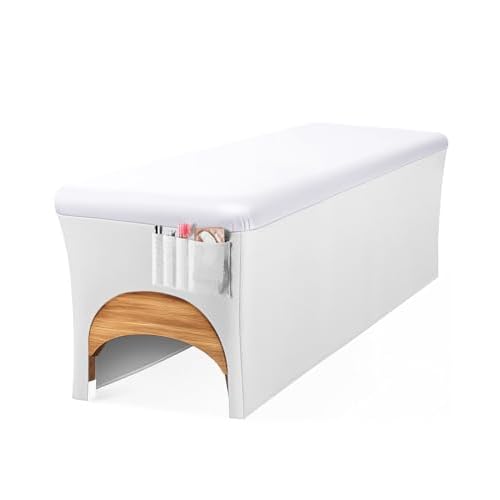 Onism Lash Bed Cover-Wipeable PU Leather Massage Bed Cover, Waterproof Soft and Comfortable Spa Bed Cover with Storage Pocket for Eyelash Extension Bed Massage Bed Perfect for Salon Spa Home Use White